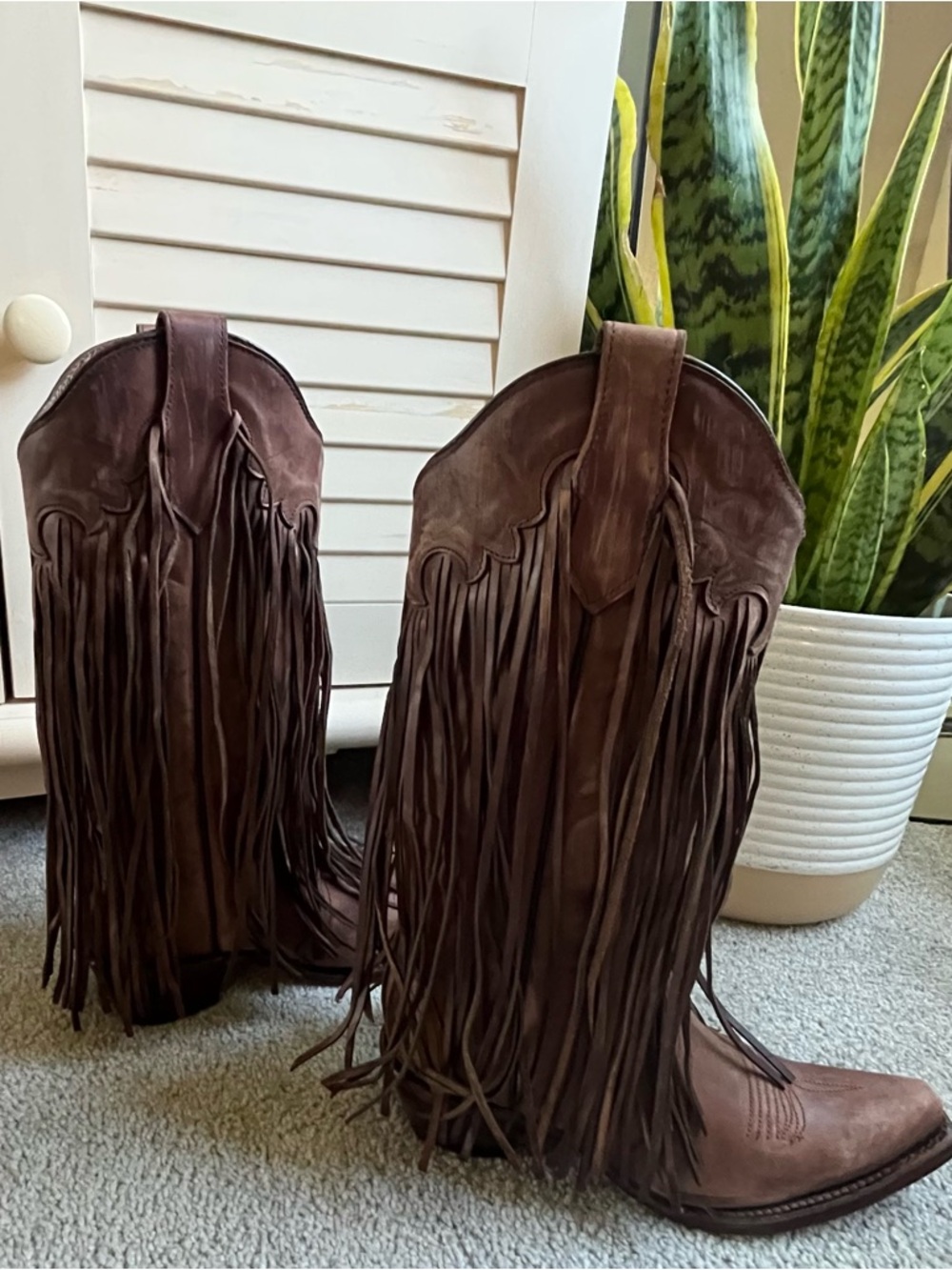NEW! Circle G Corral Brick Fringe Leather Snip Toe Pull On Cowboy Boots 7 - Picture 4 of 8